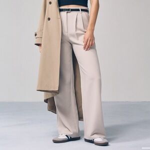 Abercrombie High Rise Wide Leg Trousers in Taupe Color